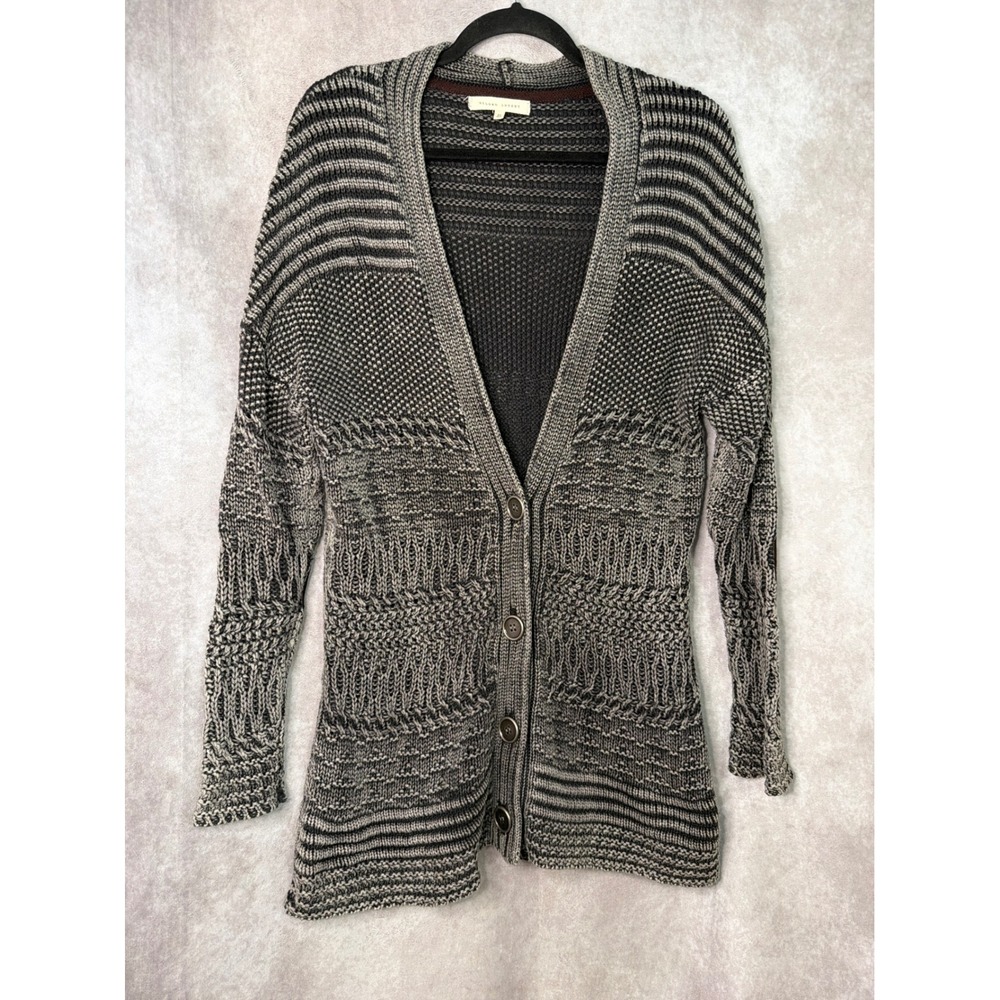 Gilded Intent Cardigan Women's M‎ Gray Black Knit Button Front Sweater